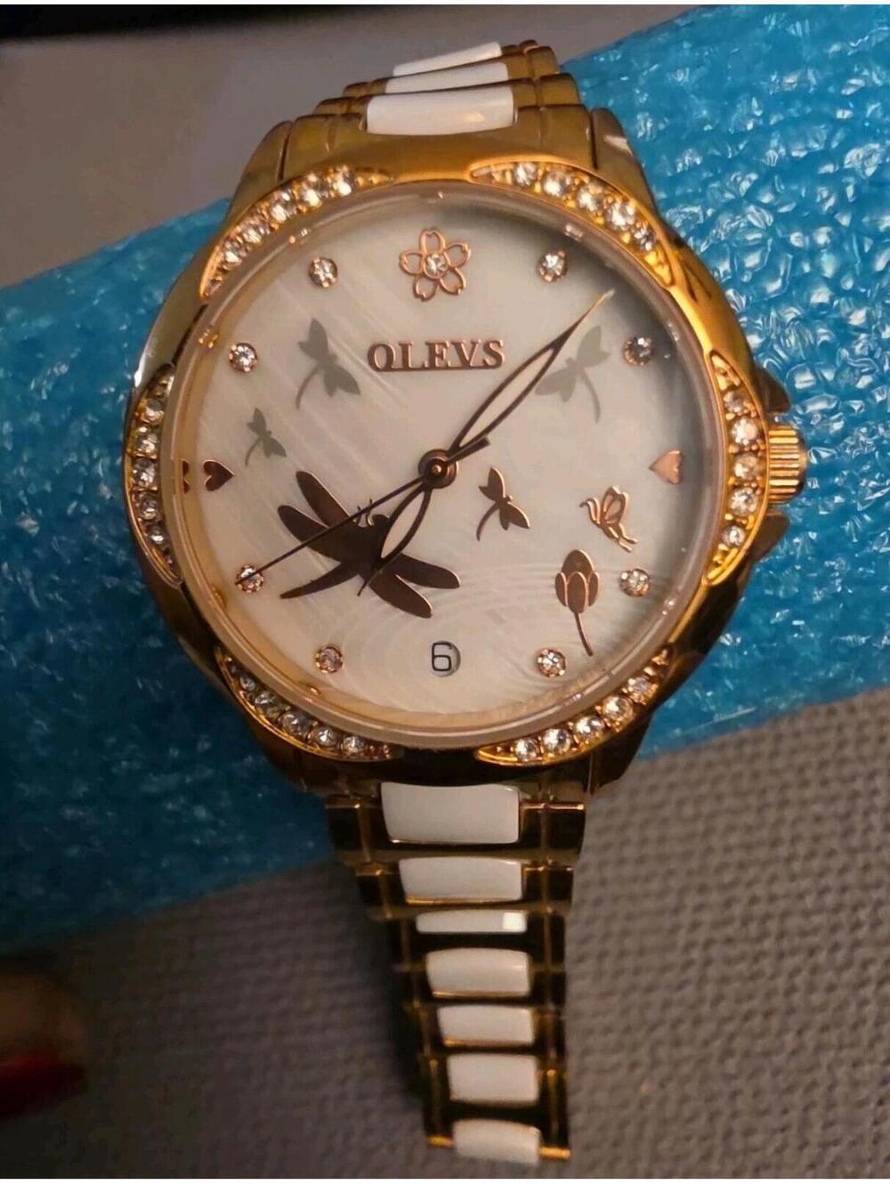 Olevs Automatic Mechanical Women Watch Ceramic Steel Band Waterproof Wristwatch